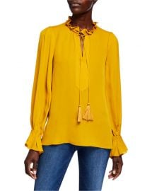 Kobi Halperin Cara Tassel-Tie Long-Sleeve Silk Blouse at Neiman Marcus